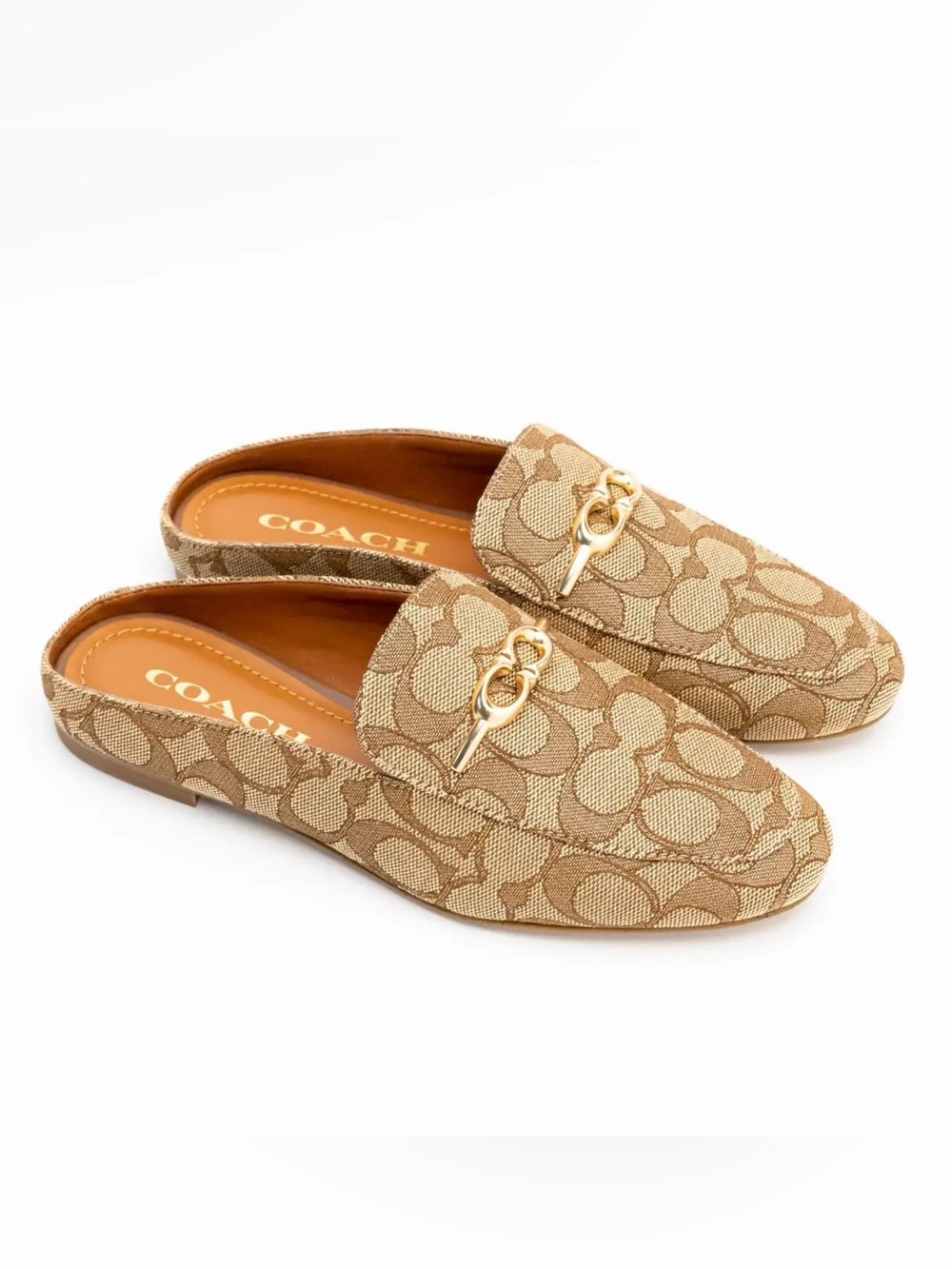 Coach Sienna Cig Slide Mules Shoes in Khaki Saddle C Logo Sz 8 B C5771 Summer